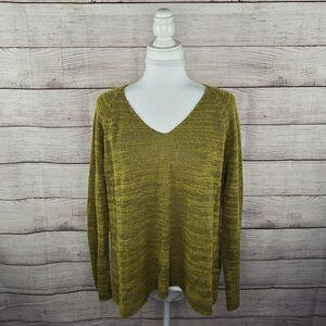 Eileen Fisher Slubbed Baby Alpaca Wool Blend V-Neck Lightweight Knit Long Sleeve